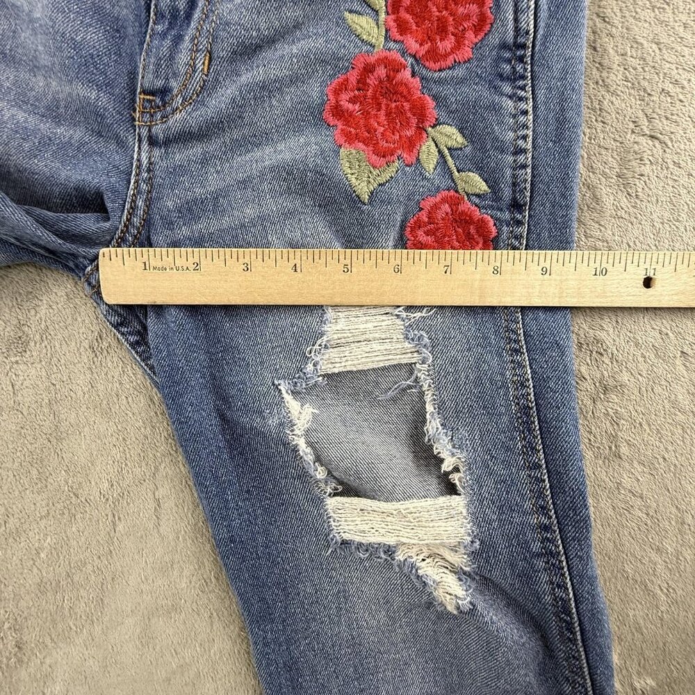 Hollister High Rise Slim Straight Jeans Women 0R Distressed Rose Embroidered Y2K - Picture 16 of 16